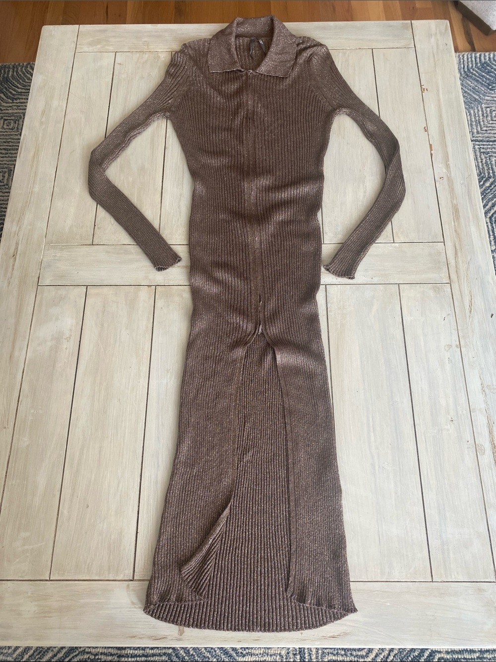 Anthropologie Brown Gold Metallic Sweater Dress Small
